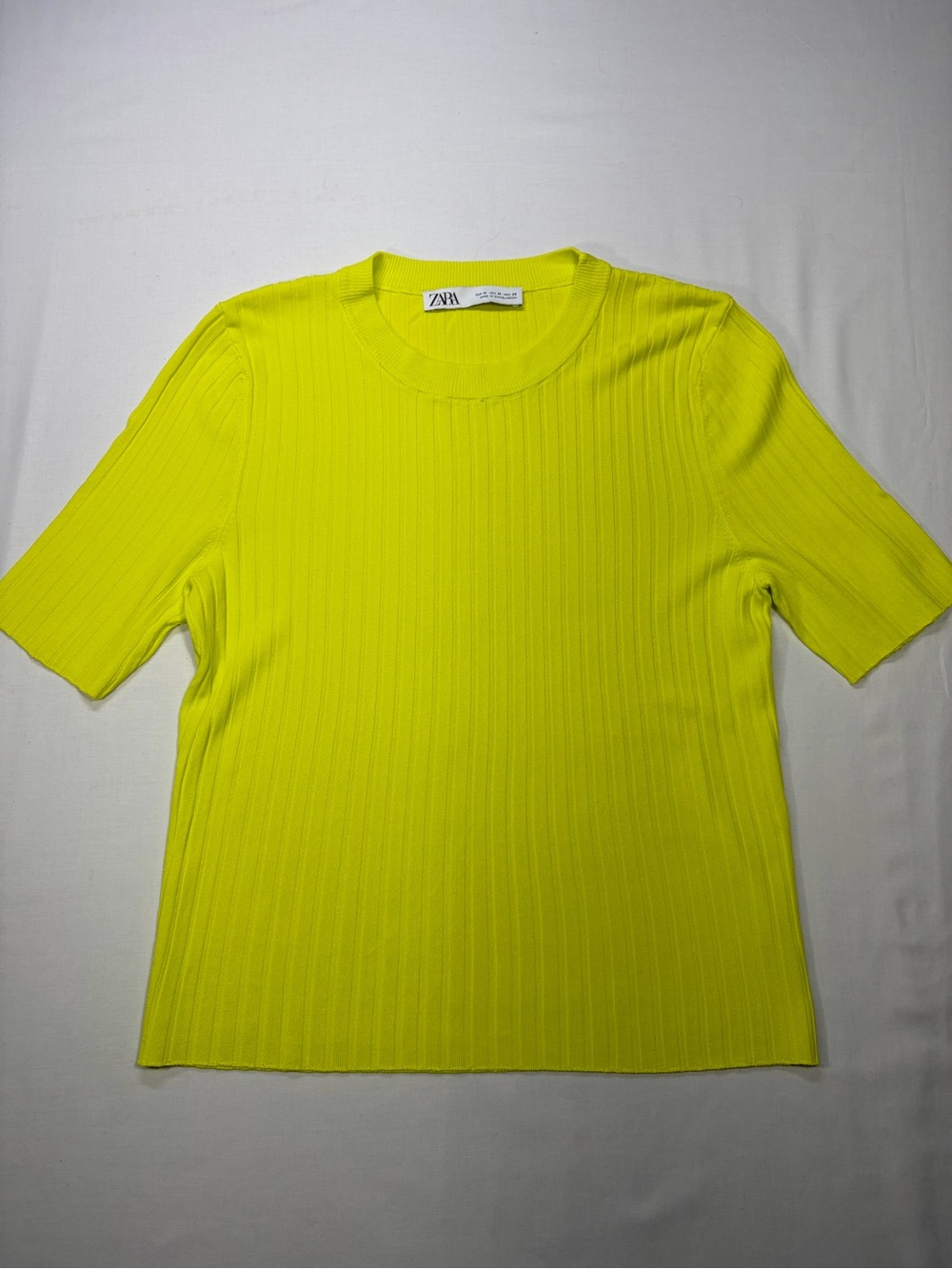ZARA Neon Yellow Ribbed Short Sleeve Crew Top